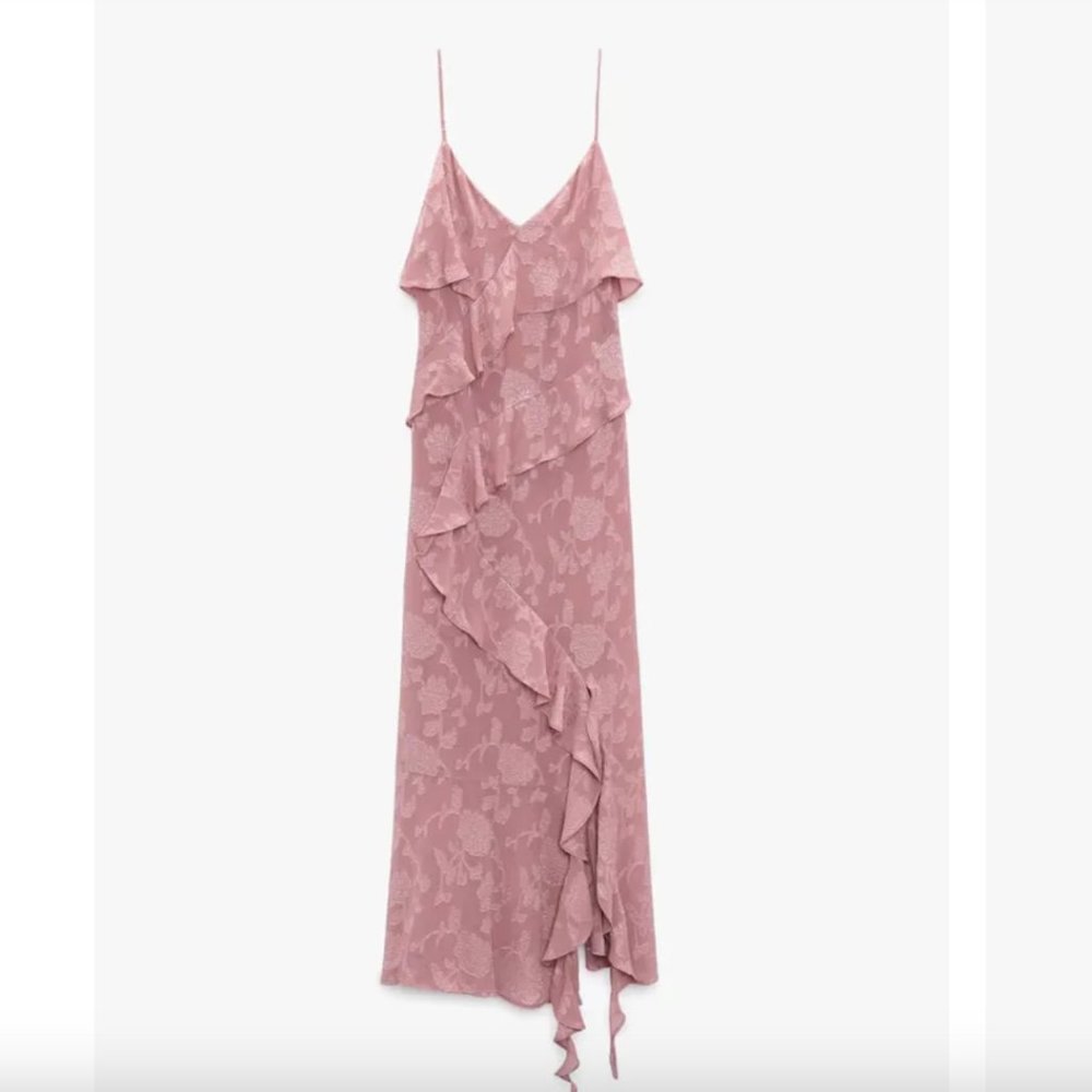ZARA Pink Ruffled Floral Dress